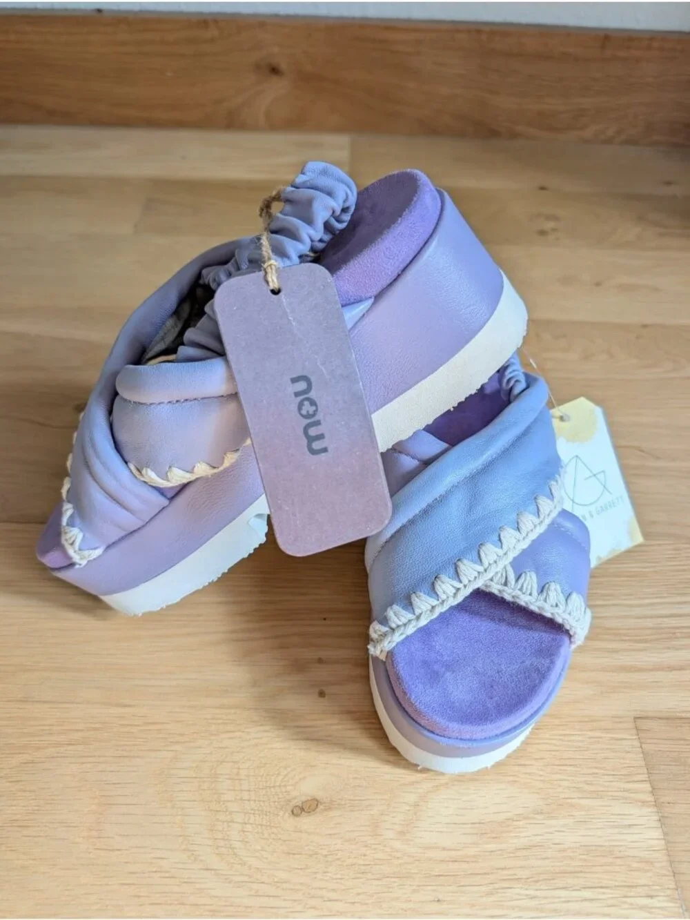 Mou Lilac Purple Lambskin Leather Criss Cross Platform Sandals $340, Size 36 | 6